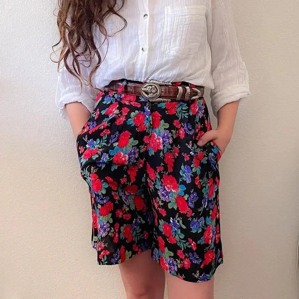Vintage‎ Womens West 27th Street Floral 90s 80s High Waist Shorts Sz 5 Waist 26
